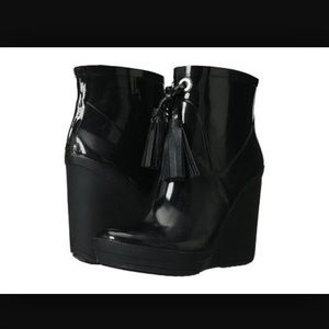 COACH Bina shiny rubber rain boots 4” wedge